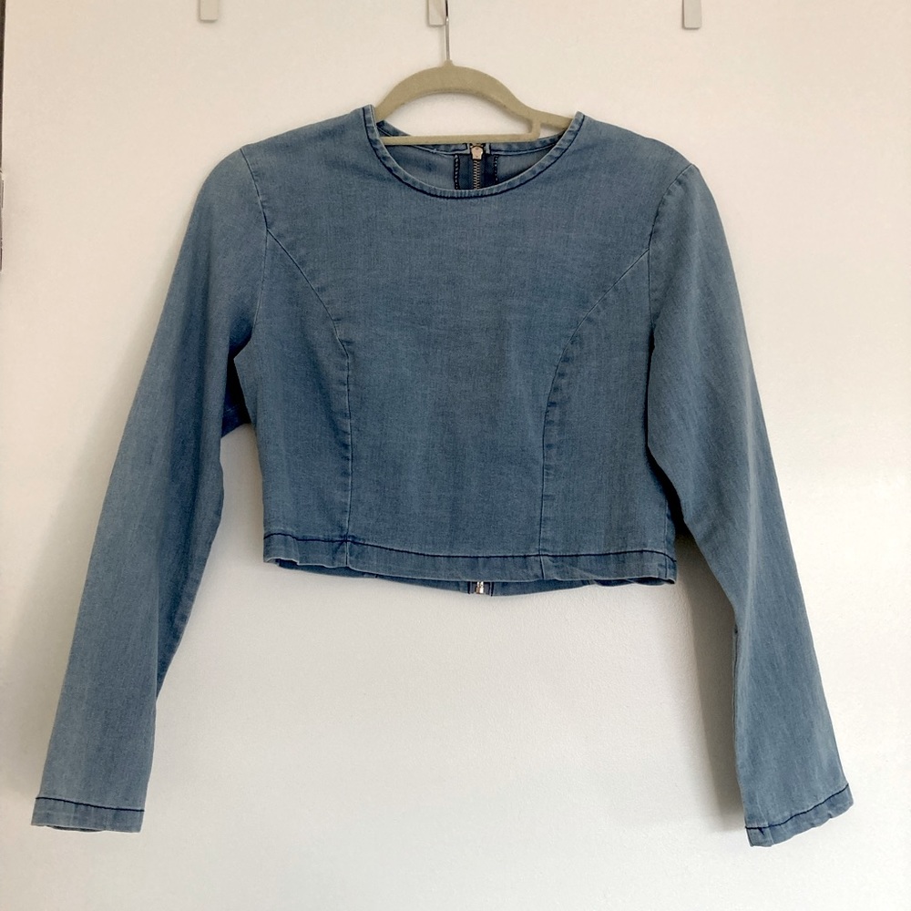 Cropped chambray long sleeve shirt